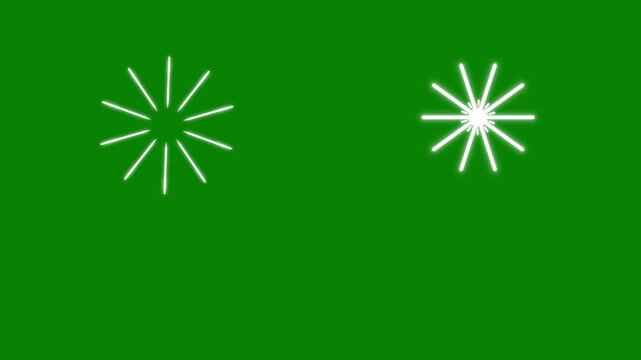 Fireworks Circle Burst, Line Explosion, Green Screen Background, Flat Vector Doodle Style, Random Pop Up Animation, Festive Sparkling Light, Chroma Key Overlay, Seamless Loop, 4k