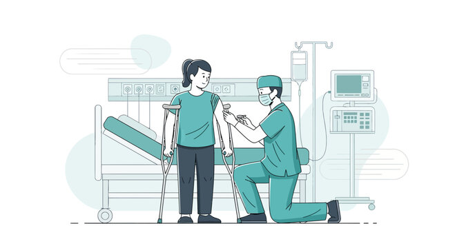 Medical Professional Administering Vaccine Shot to Ambulatory Patient in Hospital Room
