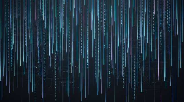 Digital technology background with vertical blue glowing light lines technology background