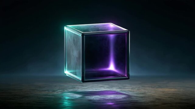 Glowing glass tube cube neon abstract geometric art