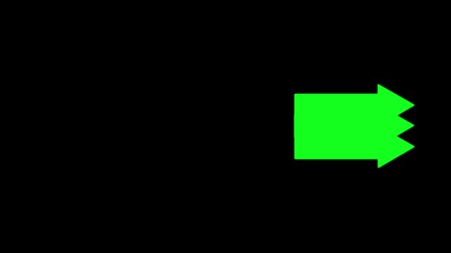 Arrow animation green screen, red color cartoon arrow pointing turn right on black background - 4K Stok video