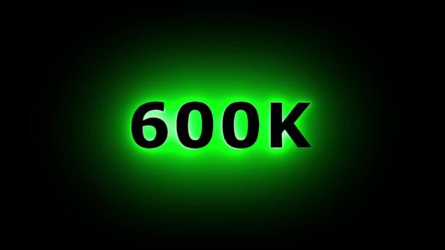 Six Hundred Thousand Displayed In Neon Green Numbers On Black Background Horizontal Composite Footage video 600k number display b roll sequence