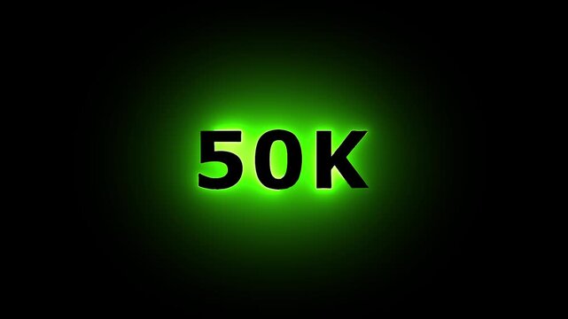 Three illuminated fifty thousand displays against a black background digital counter presentation 50k number display numeric indicator green glow background