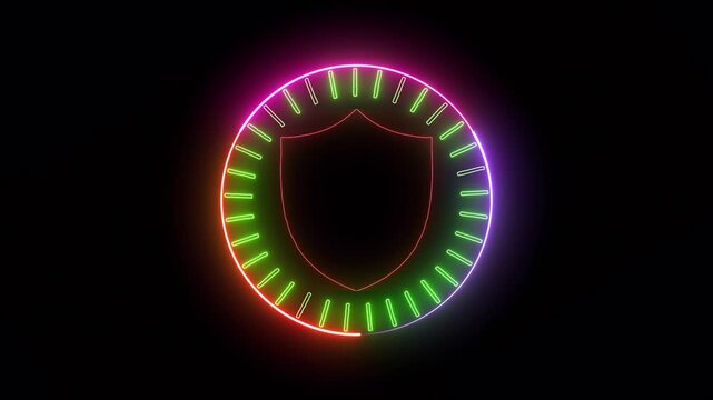 Neon oval frames with internal grid pattern progressing through color changes on black