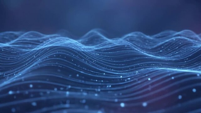 Abstract Digital Waves Flowing with Light Particles.