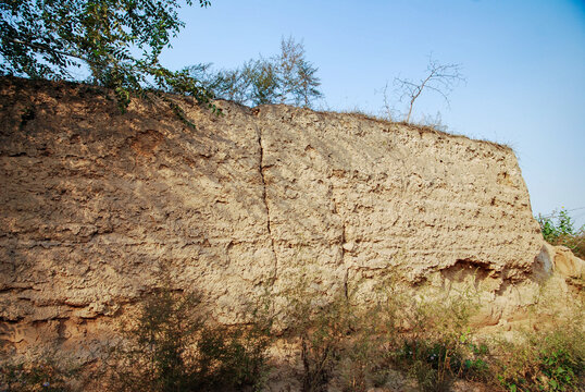 Loess-Made Earth Wall in Rural Taiyuan, Shanxi, China