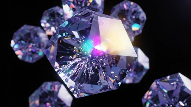 Diamonds Sparkling on Black Background.