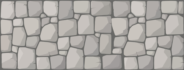 Horizontal Grey Stone Wall Seamless Border Element Architecture Frame Background Vector Illustration © Zafaaa