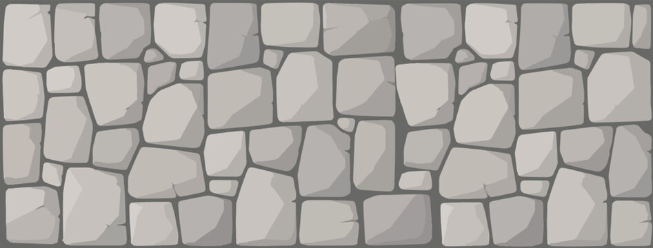 Horizontal Grey Stone Wall Seamless Border Element Architecture Frame Background Vector Illustration