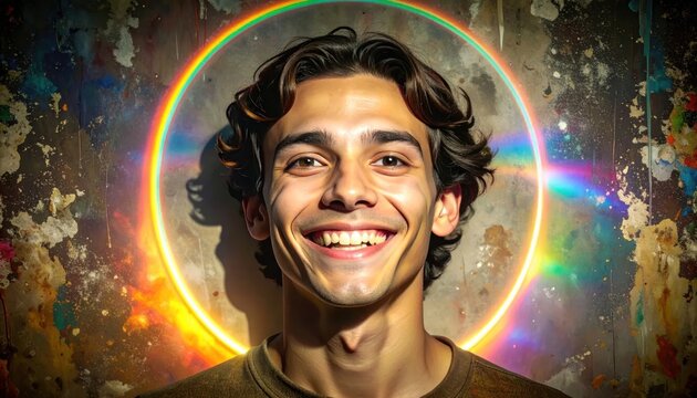 Smiling Man with Rainbow Halo.