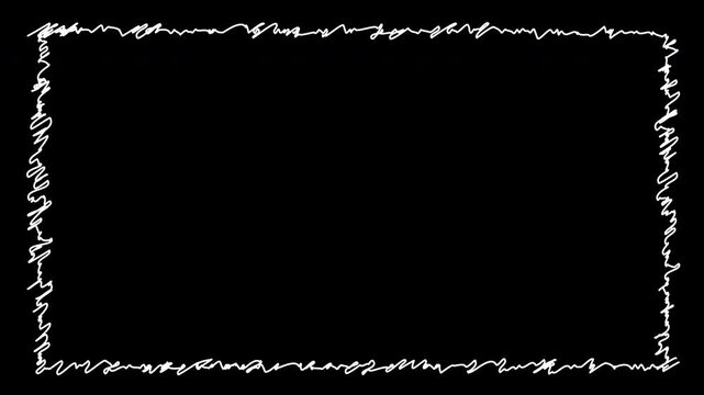Animated thin white hand drawn scribble border frame on transparent background