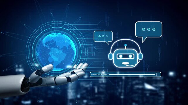 AI Virtual Assistant Artificial Intelligence Chatbot Controlled by Prompt Engineering for Explainable Generative AI information and LLM Deep Learning Technology for Smart Business Work Support. Muxer