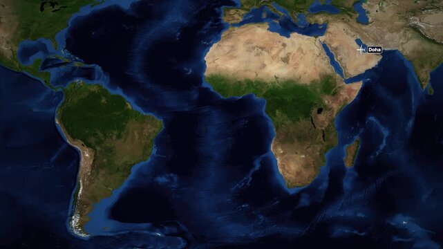 Animated Flight Map Showing Route from Doha to Santiago Chile