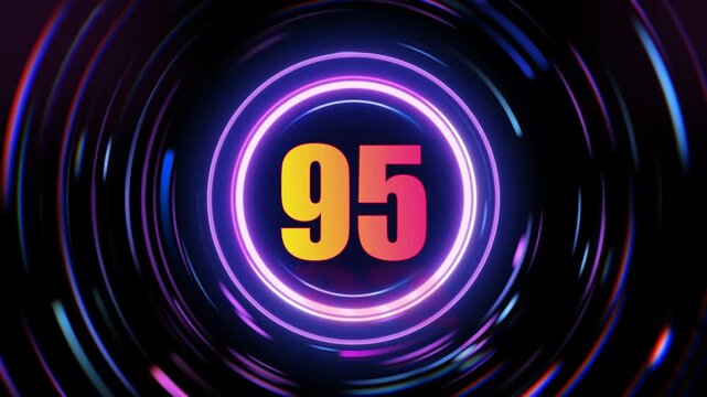 Glowing neon number 95 signs rotating in dark background with purple and blue light effects
