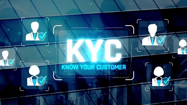 Modern Concept of Know Your Customer or KYC with Stylized Icons on a Reflective Glass Background in a Corporate Environment Sigmoid