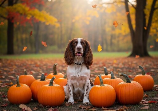 Autumn's Cavalier amidst a Pumpkin Patch
