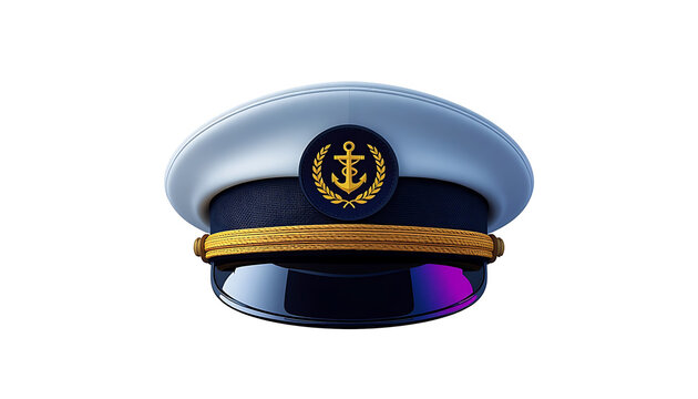 Nautical captains hat with anchor emblem isolated on white background for maritime or naval themes