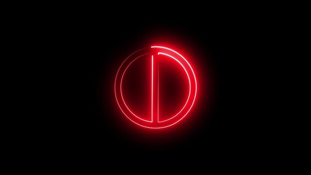 Neon red oval shape rotating against black background three frame sequence video glowing light