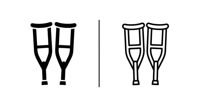 Medical crutches icons set representing mobility and walking assistance