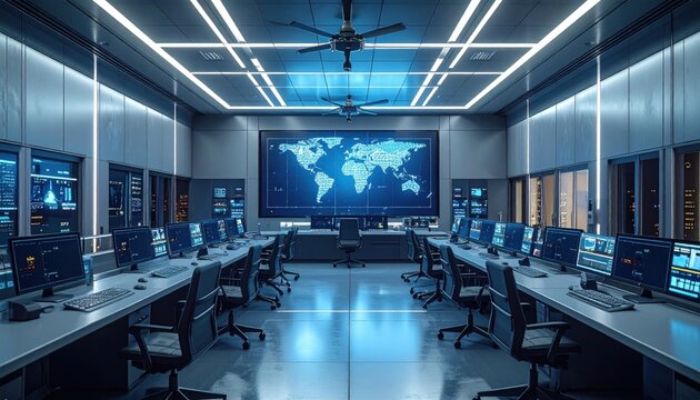 Modern Control Room with Global Display.