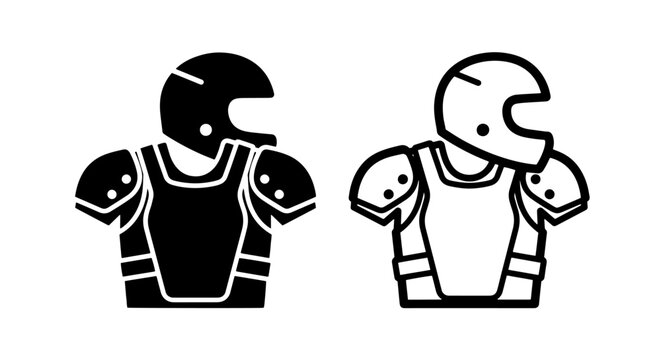 Protective sports armor and helmet icons for safety gear with protection