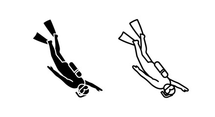 Scuba diver swimming downward icon set with swimming underwater adventure © MdDelowar