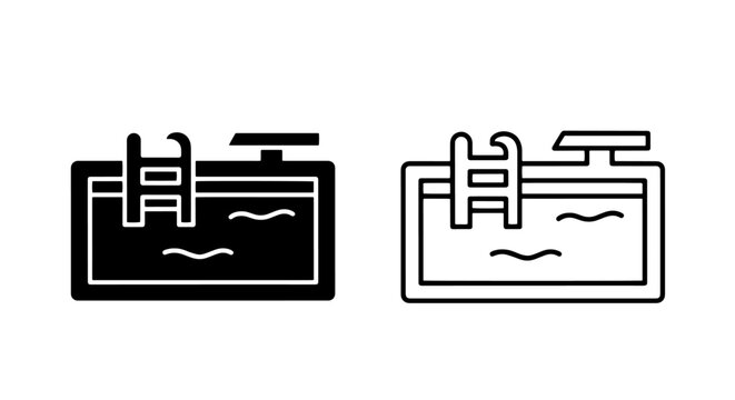 Swimming pool with diving board icon set swimming silhouette recreation