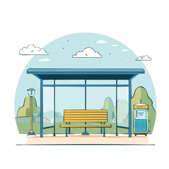 Obraz premium Flat design illustration of a bus stop with bench and ticket machine