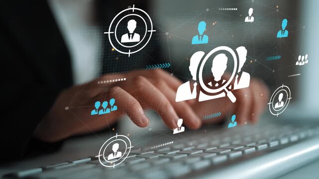 Hands Typing on Keyboard with Digital Icons Representing User Search and Networking Visualization in Modern Office Environment. Entropy.