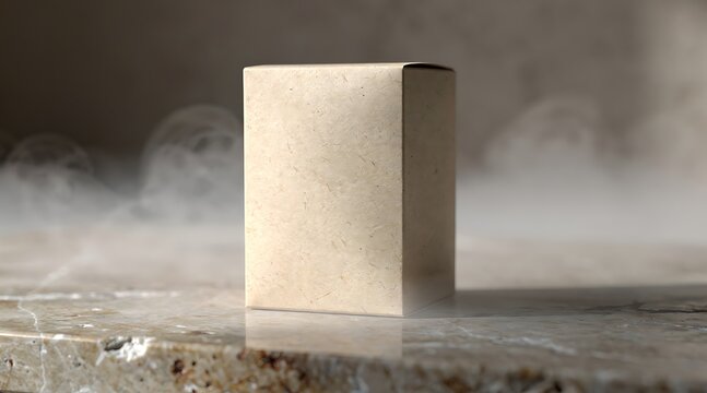 Minimalist Cardboard Box on a Textured Surface with Fog.