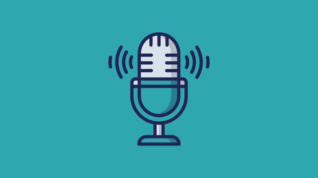 Modern Microphone Vector Icon with Sound Waves for Podcasting Broadcasting and Media Design Projects wave podcast broadcast communication audio clean