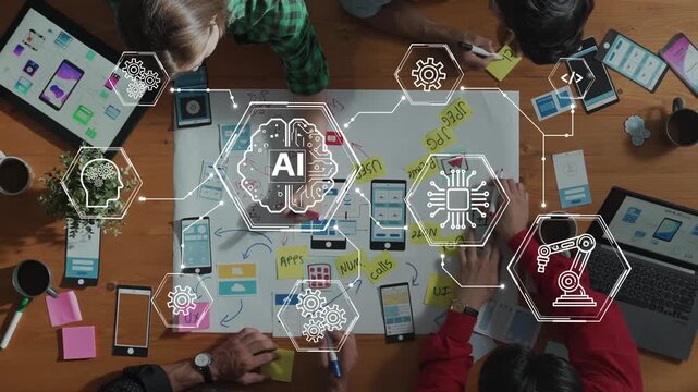 Collaborative Workspace with AI Technology Concept and Digital Devices on a Wooden Table for Innovation and Project Development. Entropy.