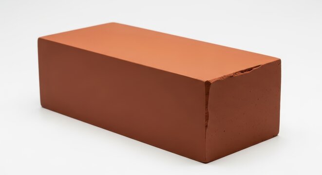 Single red clay brick isolated on white background