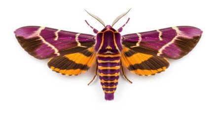 Obraz premium Vibrant purple and orange moth isolated on white background