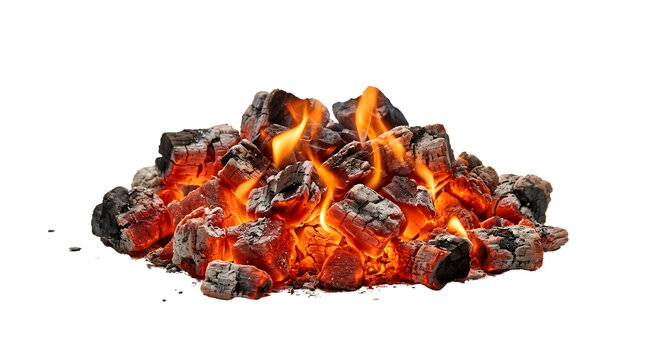 Hot Glowing Coals with Flames on Black Background