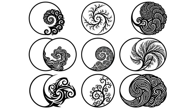 Abstract Circular Patterns, Fibonacci Spiral, Fractal Designs, Nature Inspired Art