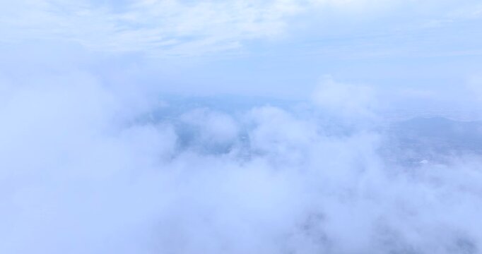 seongjusan, boryeong, south korea, aerial view, drone shot, hyperlapse, timelapse, mountain fog, mist, misty morning, cloudy sky, fast motion, atmospheric, majestic nature, serene landscape, pine tree