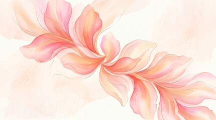 Fototapeta premium Abstract Watercolor Floral - Soft Pink and Peach Petals with Gold Lines on Cream Background