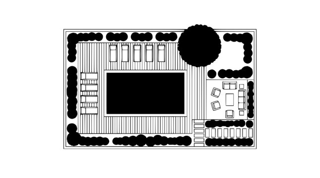 Detailed vector illustration of a backyard patio design plan layout