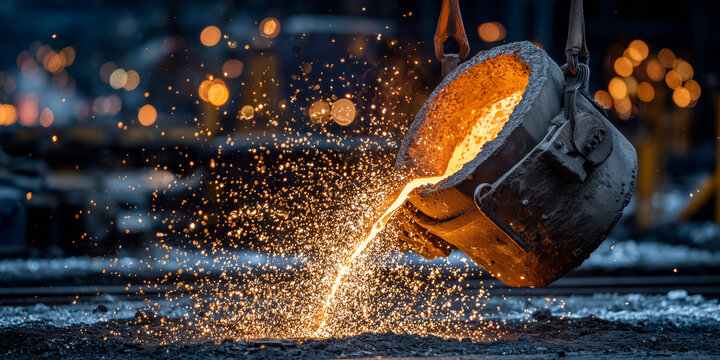 Molten metal pouring from a crucible in an industrial foundry showcasing the dynamic process of metal casting and emerging market growth