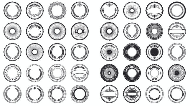 Vintage Stamp Border Frames and Retro Geometric Badge Line Templates for Certificate Security Seals Organic Product Labeling and Corporate Certification Graphic Branding