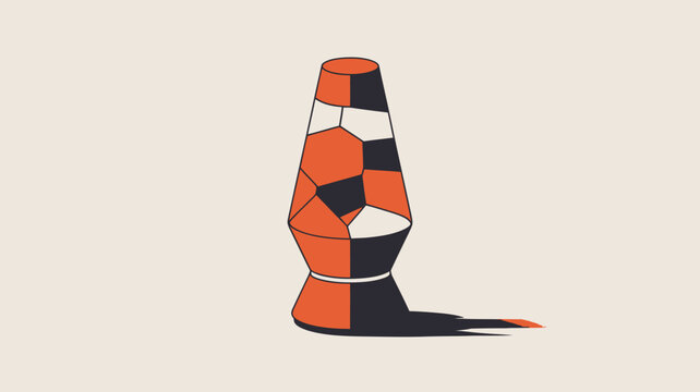 Lava lamp features a geometric mosaic design with orange and dark blue segments on a light background.