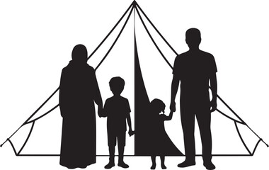 Family holding hands under a teepee tent © Masud