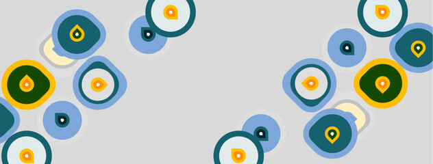 Fototapeta premium Abstract circles, varying sizes, colors. Overlapping shapes create dynamic visual pattern. Light background enhances design elements.