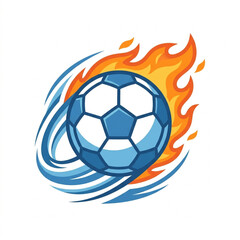 Fototapeta premium Soccer ball on fire with blue swirling effects.