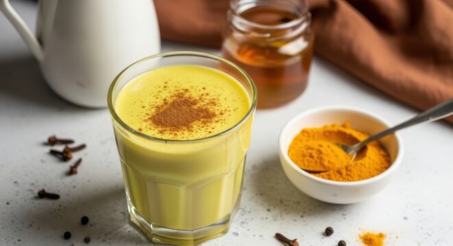 Golden milk latte with turmeric, cinnamon, and honey
