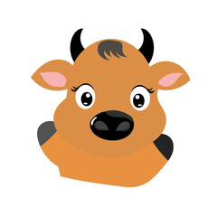 Fototapeta premium Cute buffalo or bull Covering Eyes Illustration. cute emoji cartoon