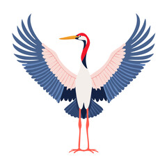 Obraz premium Flat design illustration of a crane bird with outstretched wings