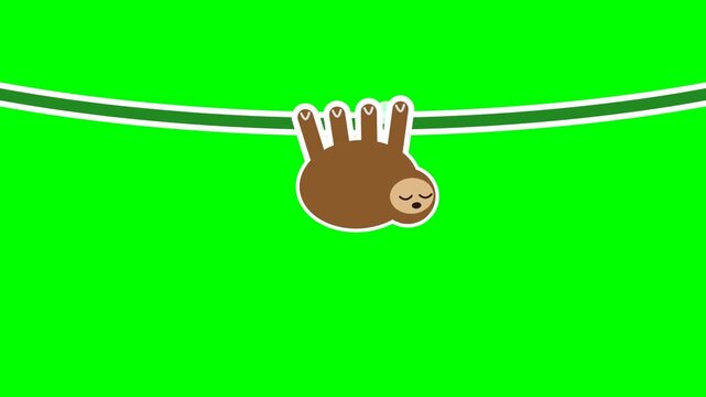 Cute Cartoon Sloth Hanging on a Branch Animated Graphic Isolated on a Green Screen Background
