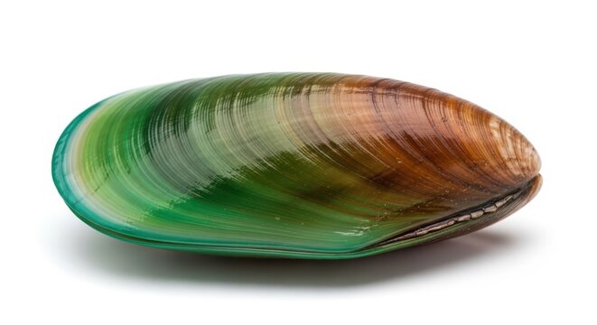 Single greenlipped mussel shell isolated on white background